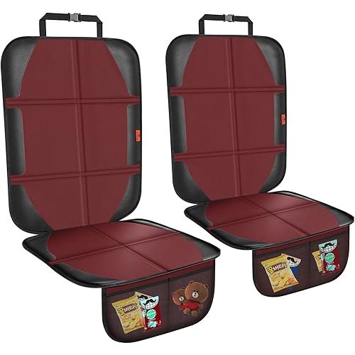Car Seat Protector,2 Pack Automotive Seat Protectors Baby Carseat Pad Waterproof Durable 600D Fabric for Child Baby Car Seat Mat Vehicle Pet Cover 2 Storage Pockets (Wine Red)