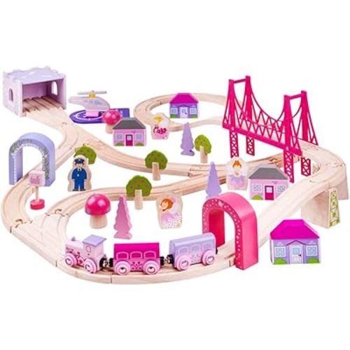 Bigjigs Rail, Fairy Town Train Set, Wooden Toys, Wooden Train Set, Gifts for 4 Year Old Girl, Pink Train Set, Girls Train Set, Bigjigs Train Set