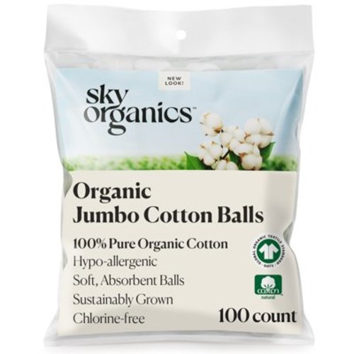 Sky Organics Organic Jumbo Cotton Balls for Sensitive Skin, 100 Count