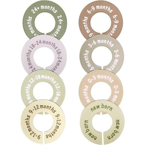 8pcs Baby Closet Size Dividers, Plastic Baby Closet Organizer Age Hanger Double-Sided Design Nursery Clothes Wardrobe for Newborn to 24 Month Kid Decor Accessories