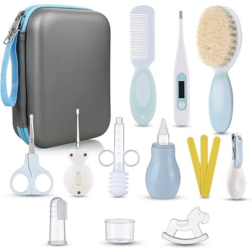 Lictin Baby Grooming Kit 15PCS Baby Health Care Set Portable Baby Travel Kit, Safety Cutter Baby Nail Kit for Nursing Baby Girl Boys Heath and Grooming (Blue)