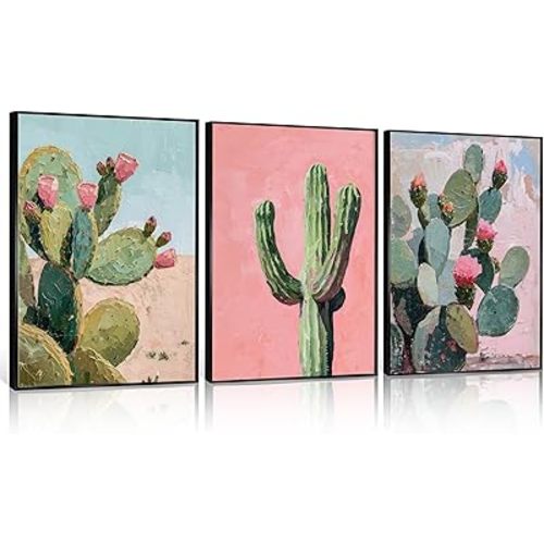Southwestern Desert Canvas Wall Art Saguaro Cactus Painting Picture Wall Decor Pink and Green Plant Landscape Poster Print Artwork for Bedroom livingroom Home Decoration【UNFRAMED】