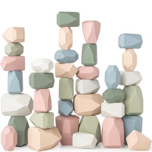 Comfy Cubs Stacking Rocks 36 Pieces, 36 months+, Toddler Stacking Blocks, Wooden Rocks Sensory Toys, Neutral Pack