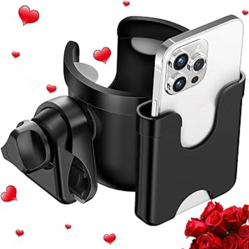 Guiseapue Stroller Cup Holder with Phone Holder, Bottle Holder for Wheelchair, Walker, Bike, Stroller Accessories for Uppababy, Nuna, Doona, Valentines Day Gifts for Her, Him, Kids
