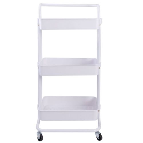 Organize It All 3 Tier Storage Rolling Metal Utility Cart with Basket and Wheels White