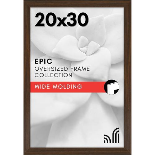 Americanflat 20x30 Poster Frame with Polished Plexiglass - Wide Picture Frames Made of Engineered Wood for Vertical or Horizontal Wall Display - Epic Collection - Walnut