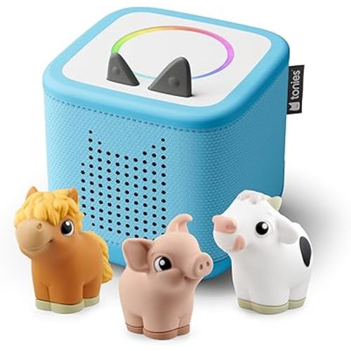Toniebox 2 My First Farm Bundle for Kids 1+ with Soft and Squeezable Cow, Horse, and Pig - Sky Blue