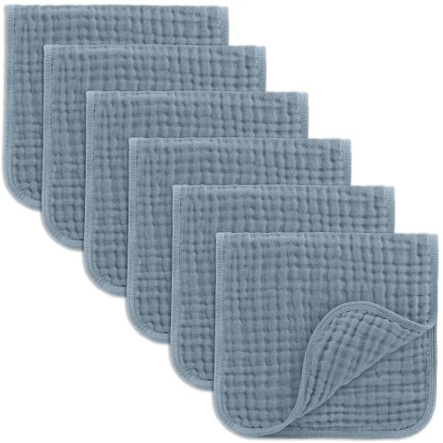 Comfy Cubs Muslin Burp Cloths - Large 100% Cotton, 6 Layers (Pacific Blue, 6-Pack, 20"X10")