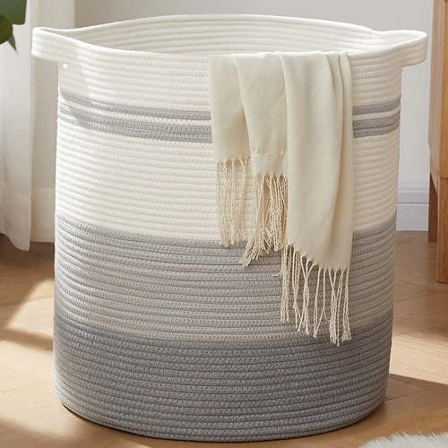 CHERISHGARD Large Laundry Basket， Cotton Rope Storage Basket, Woven Blanket Basket Living Room， Large Kids Toy Storage Organizer Bins