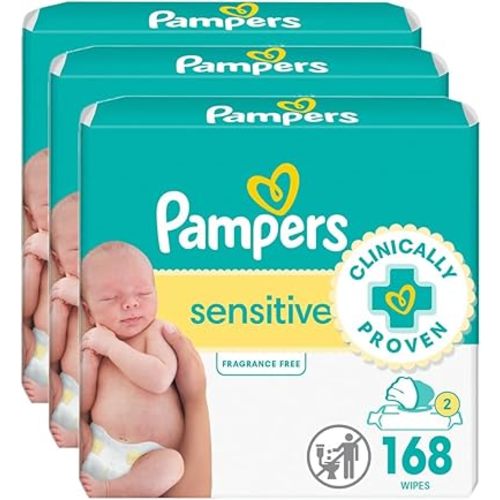 Pampers Sensitive, Water Based Baby Wipes, 168 Count (Pack of 3)