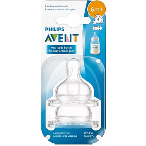 Philips Avent Anti-Colic Fast Flow Nipple for Avent Anti-Colic Baby Bottles, 6 Months+ (Pack of 4)