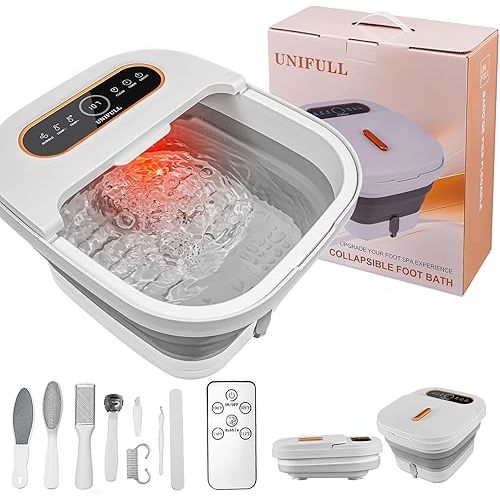 Collapsible Foot Spa Bath with Heat, Touch Screen, Remote Control, Massage Rollers, Timer, Bubble, Foot Pedicure Kit, Temperature Control Pedicure Foot Spa, Foot Bath