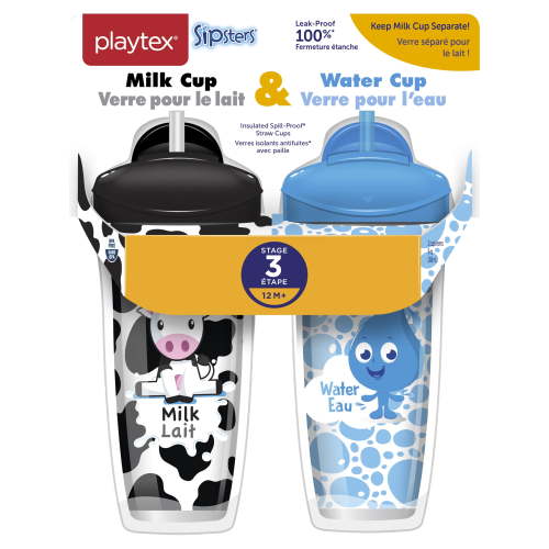 Playtex Sipsters Stage 3 Milk & Water Insulated Straw Sippy Cups, 9 oz, 2 pack