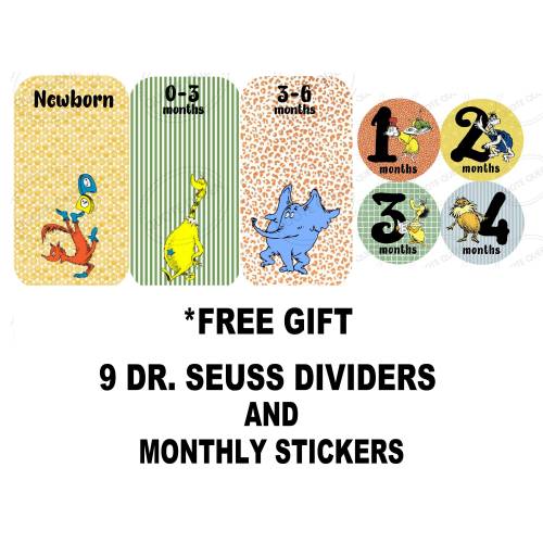 Dr. Seuss Monthly Stickers and Closet Dividers+FREE GIFT, Dr Suess, Lorax, Cat in the Hat, Green Eggs and Ham,Hop on Pop,Thing 1 and Thing 2