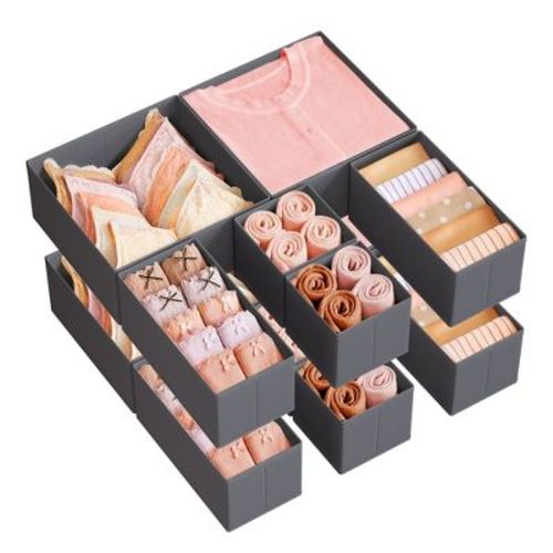 SONGMICS Drawer Organizer, Dresser Drawer Organizers, Set of 12, Foldable Fabric Storage Bins for Socks, Underwear, Bras, Ties, Scarves, Slate Gray