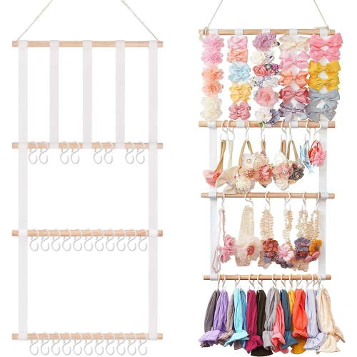 Headband Holder Hair Bows Holder with 30 Hooks, Hanging Baby Headbands Organizer Storage Newborn Hair Accessories Storage Hanging Decor for Wall, Door or Closet in Girls Room
