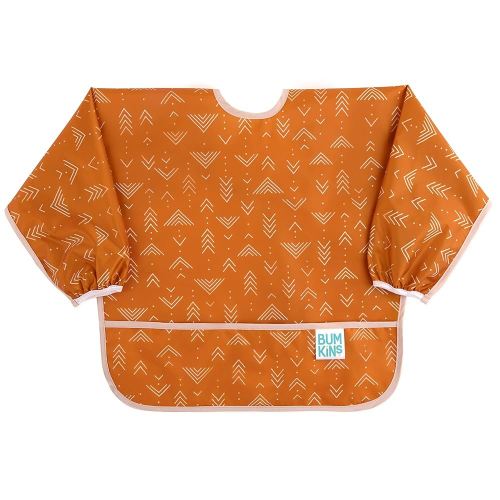 Bumkins Sleeved Bib for Girl or Boy, Baby and Toddler for 6-24 Mos, Essential Must Have for Eating, Feeding, Baby Led Weaning Supplies, Long Sleeve Mess Saving Food Catcher, Soft Fabric, Boho Orange