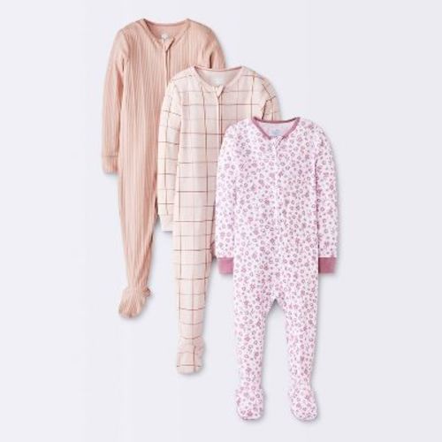 Baby Girls' 3pk Floral Tight Fit Sleep N' Play - Cloud Island™ Peach 12M