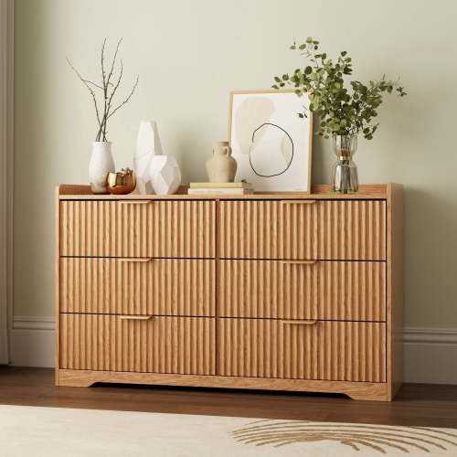 Tydimor Dressers for Bedroom 6 Drawers, Wide Chest of Drawers Storage Organizer, Wooden Cabinet with Anti-Tip Safety for Living Room, Hallway