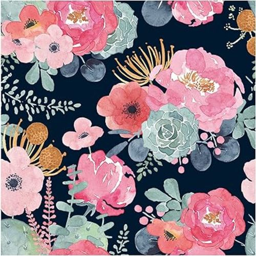 Floralplus Floral Wallpaper Peel and Stick Removable Wallpaper Boho Renter Friendly Dark Flower Wallpapers Contact Paper for Walls Cabinet Bedroom Bathroom Decor 17.5 in x 118 in