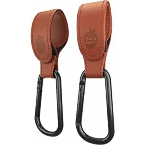 Baby Uma Brown Leather Style Stroller Hooks - Award-Winning Stroller Clips for Bags - MadeForMums & Lovedbyparents Award-Winning Stroller Bag Hook - 2-Pack