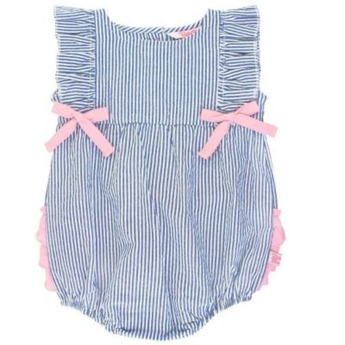 RuffleButts Infant Classic Ruffle Romper - Blue Seersucker, Size: 18-24m