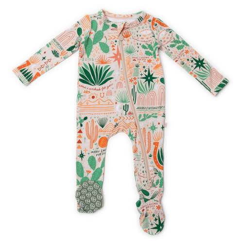 Desert Cactus Vibes | Bamboo Footie Onesie Sleeper | "Mama, I Wished for You" | Thermo-Regulating, Double Zipper, 4-Way Stretch | Raising Mama
