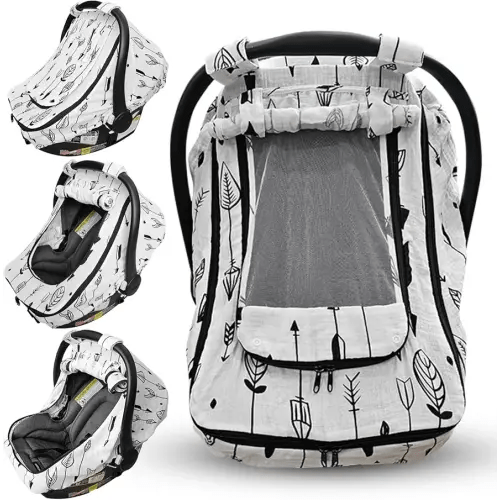 Car Seat Cover for Babies with 100% Cotton Muslin Material| Breathable Carseat Cover for Boys and Girls | Infant Car Seat Canopy for Boys and Girls (Arrows)