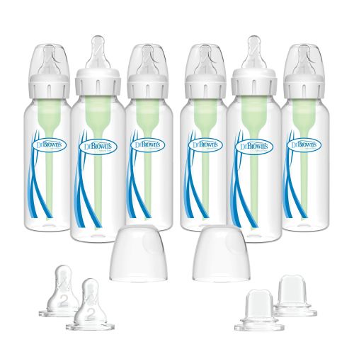 Dr. Brown's Anti-Colic Options+ Baby Bottle, 8oz, Slow Flow, 0m+, 6 Pack, Reduces Gas