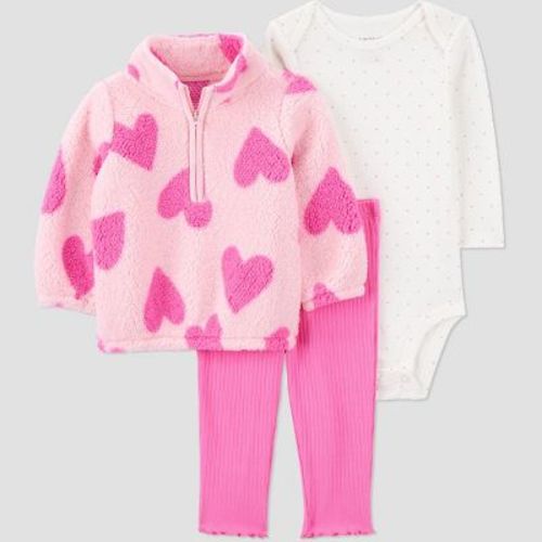 Carter's Just One You® Baby Girls' 3pc Heart Fleece Sweatshirt with Long Sleeve Bodysuit and Leggings Set - Pink