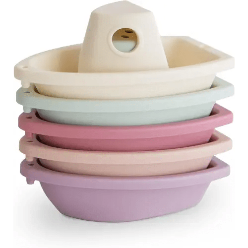 mushie Stackable Bath Boats Toy (Petal) | Floating Bathtub Toys for Baby & Toddler, Set of 5 | Made in Denmark