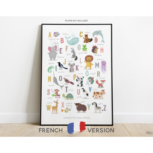 FRENCH Animal Alphabet, Personalised Animal ABC, ABC Poster, Nursery Wall Art, Nursery Décor, Christening Gift, New Baby Gift