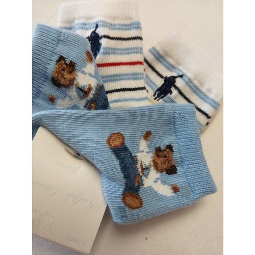 0-6m Baby Boys POLO BEAR Ralph Lauren Crew Socks Striped Newborn BOY, 3 PAIR
