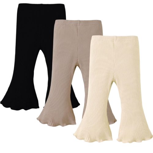 SOBOWO Baby Girl Flare Pants 3 Pack Toddler Solid Ribbed Ruffle Bell Bottoms Pants Trousers Fall Outfits