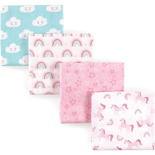 Luvable Friends Unisex Baby Cotton Flannel Receiving Blankets, Rainbow 4-Pack, One Size