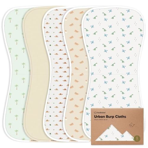 5-Pack Organic Burp Cloths for Baby Boys and Girls - Ultra Absorbent Burping Cloth, Burp Clothes, Newborn Towel - Milk Spit Up Rags - Burpy Cloth Bib for Unisex, Boy, Girl - Burp Cloths (Roarsome)
