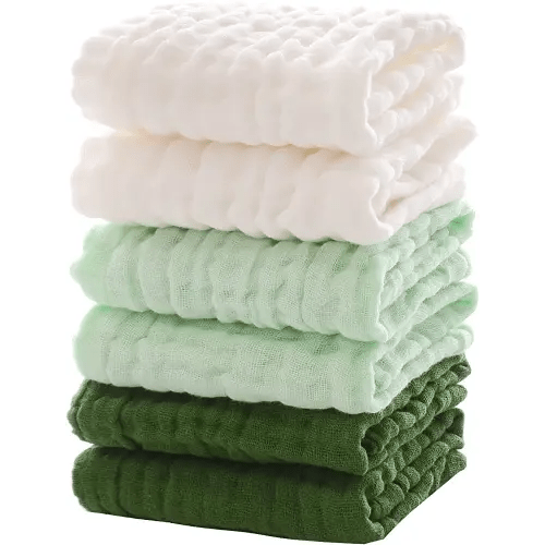 MUKIN Baby Washcloths - Soft Face Cloths for Newborn, Absorbent Bath Face Towels, Baby Wipes, Burp Cloths or Face Towels, Baby Registry as Shower. Pack of 6-12x12 inches (Green)