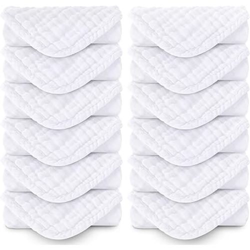 MOON PARK Baby Washcloths, 12 Pack - 12x12 Inches, Small Burp Cloths and Baby Wipes - 100% Cotton Muslin Ultra Soft for Newborn, Infant and Toddlers - White