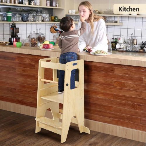 Toddler Standing Tower for Kids, 3-in-1 Kitchen Step Stool for Toddlers, Adjustable Anti-Drop Railing Safety Rail Design