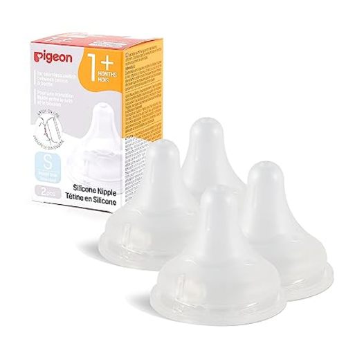 Pigeon Silicone Nipple (S) with Latch-On Line, Natural Feel, 1+ Months, 4 Counts