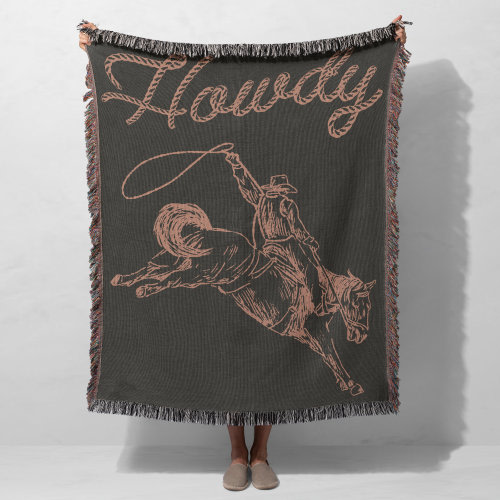 Howdy Throw Blanket Western Decor Livingroom Art Farmhouse Housewarming Gift Southwestern Woven Throw Cowboy Cowgirl Boho Eclectic Tapestry