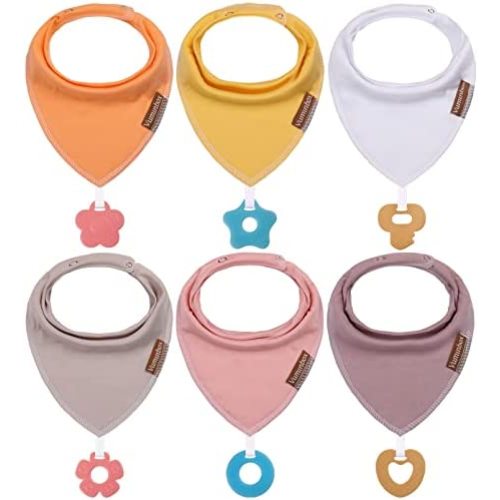 Baby Bandana Drool Bibs 6-Pack and Teething Toys 6-Pack Made with 100% Organic Cotton, Absorbent and Soft Unisex
