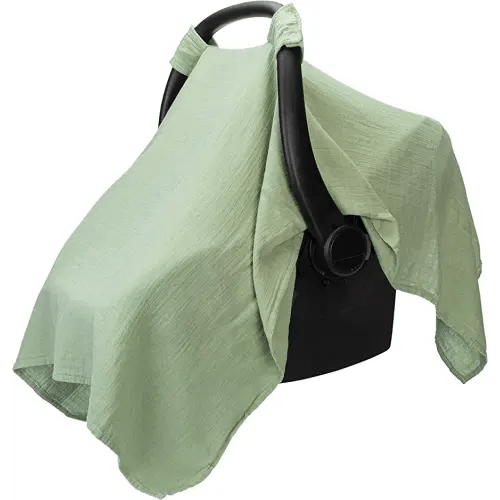 Comfy Cubs Baby Car Seat Cover - Soft, Breathable and Lightweight, 70% Rayon & 30% Muslin Cotton - Infant Car Seat Cover for Sun, Bug & Comfort Protection with Large Size Car Seat Canopy, Sage