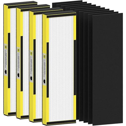 4 Pack FLT4825 HEPA Filter B Replacement Compatible with AC4825 AC4825E AC4300 AC4800 AC4900 AC4850, 4 True HEPA Filters & 6 Activated Carbon Pre-filters