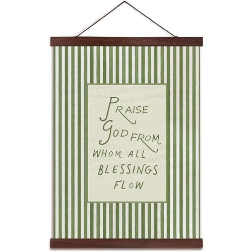 YZSLA Christian Nursery Decor, Bible Verse Praise God from Whom All Blessings Flow Canvas Hanger Frame Decorate,Green Stripes for Prayer Room Living Room Bedroom Church Office, 12x16 inch