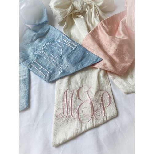 Swadling Bundle of Joy Baby Monogrammed Silk Sash Shower Decoration Bow Holder Juvie Moon Designs