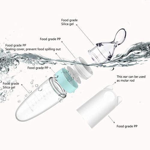Burabi Silicone Squeeze Feeding Spoon, Baby Food Dispensing Spoon with Dust Cover, BPA Free