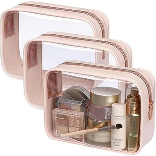 PACKISM TSA Approved Toiletry Bag - Clear Makeup Bag Waterproof Quart Size Bag, Travel Makeup Cosmetic Bag for Women, Carry on Airport Airline Compliant Bag, 3 Pack