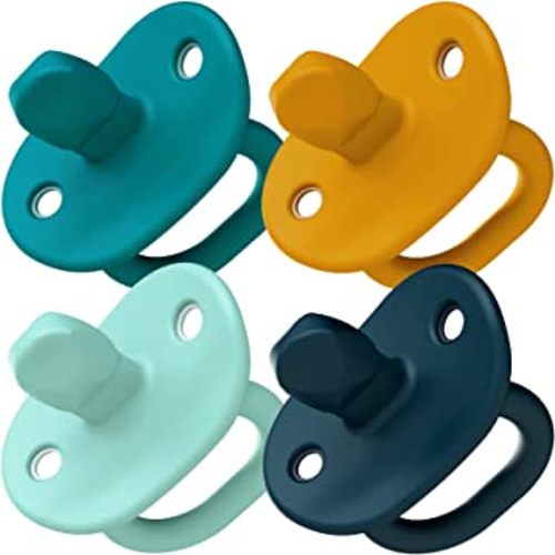 Boon Jewl Silicone Orthodontic Pacifier - Baby Pacifier with Soothing Gem Shaped Nipple - Comfortable Newborn Pacifiers Support Natural Oral Muscular Development - Blue - 4 Count - 0+ Months