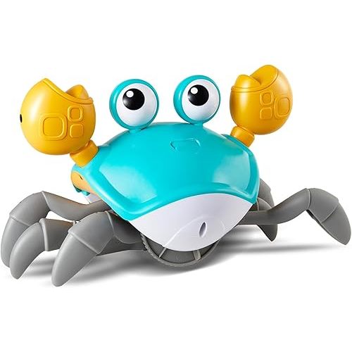 Crawling Crab Baby Toys Upgrade Version - 3 Speed & Music Control, Infant Tummy Time Interactive Walking Toddler Toy for 3 4 5 6 7 8 9 10 11 12 Year Old Boys or Girls (Blue)